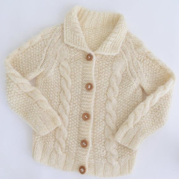 Handmade Chunky Cable Knit Natural Cream Long Sleeve Sweater Cardigan - Picture 8 of 10